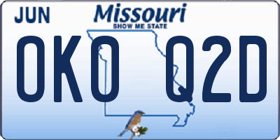 MO license plate OK0Q2D