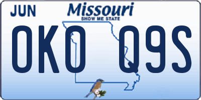 MO license plate OK0Q9S