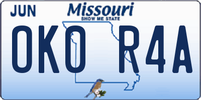 MO license plate OK0R4A