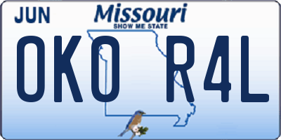 MO license plate OK0R4L