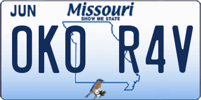 MO license plate OK0R4V