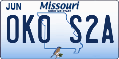 MO license plate OK0S2A