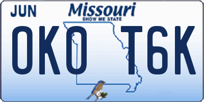 MO license plate OK0T6K