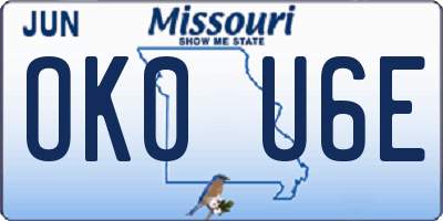 MO license plate OK0U6E