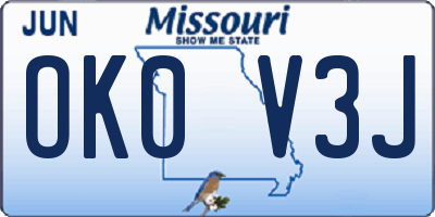 MO license plate OK0V3J