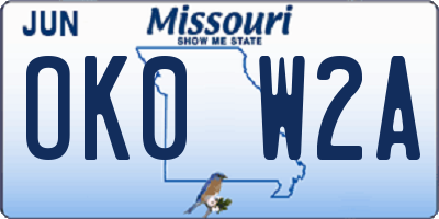 MO license plate OK0W2A