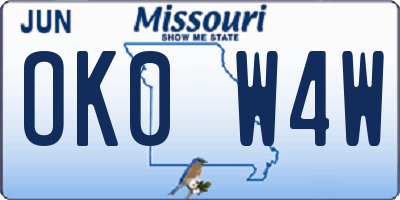 MO license plate OK0W4W