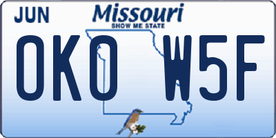 MO license plate OK0W5F