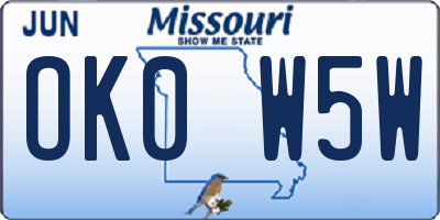MO license plate OK0W5W