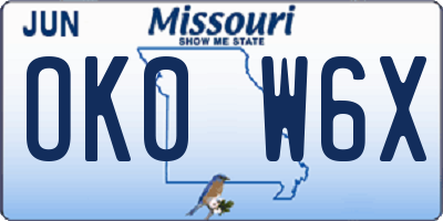 MO license plate OK0W6X