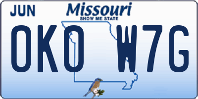 MO license plate OK0W7G
