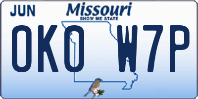 MO license plate OK0W7P