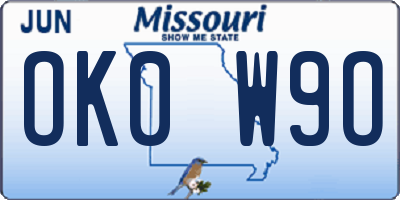 MO license plate OK0W9O