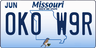 MO license plate OK0W9R