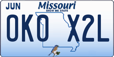 MO license plate OK0X2L