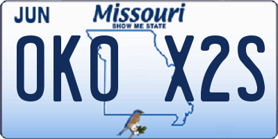 MO license plate OK0X2S