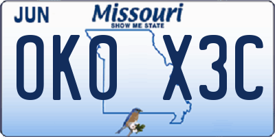 MO license plate OK0X3C