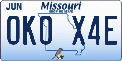 MO license plate OK0X4E