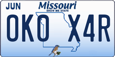 MO license plate OK0X4R