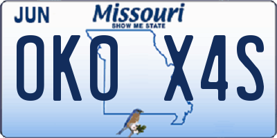 MO license plate OK0X4S