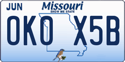 MO license plate OK0X5B