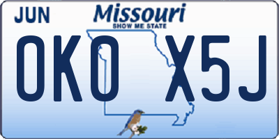 MO license plate OK0X5J