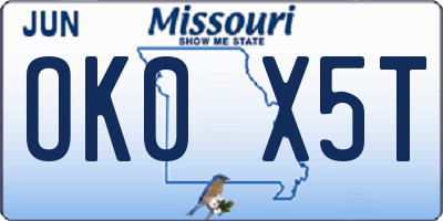 MO license plate OK0X5T