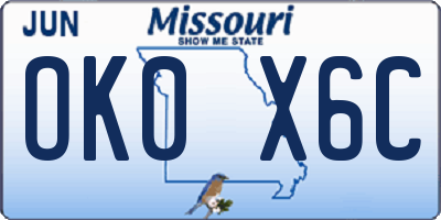MO license plate OK0X6C