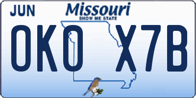 MO license plate OK0X7B