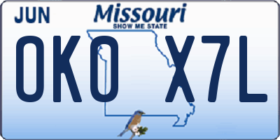MO license plate OK0X7L