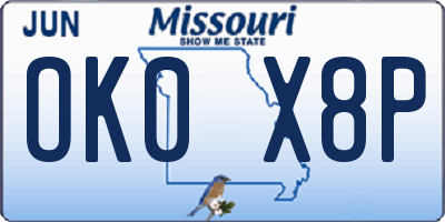 MO license plate OK0X8P