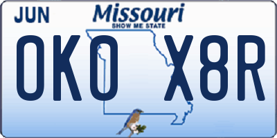MO license plate OK0X8R