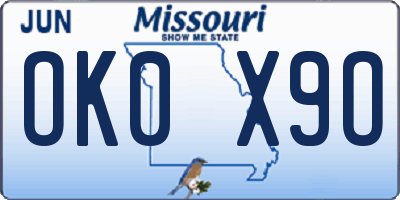 MO license plate OK0X9O