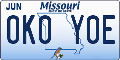 MO license plate OK0Y0E