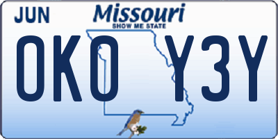 MO license plate OK0Y3Y