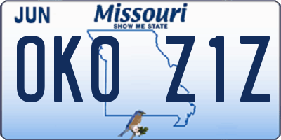 MO license plate OK0Z1Z