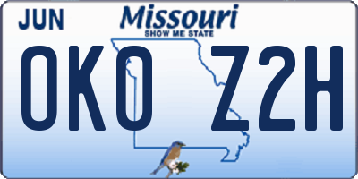 MO license plate OK0Z2H