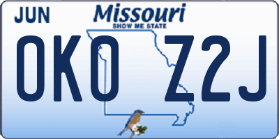 MO license plate OK0Z2J
