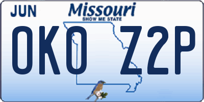 MO license plate OK0Z2P