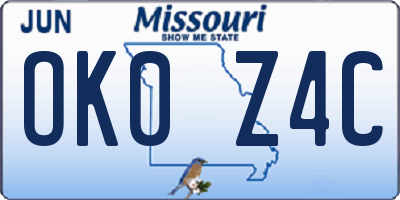 MO license plate OK0Z4C