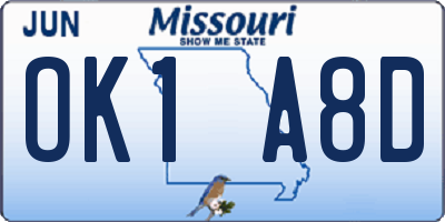 MO license plate OK1A8D