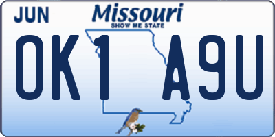 MO license plate OK1A9U