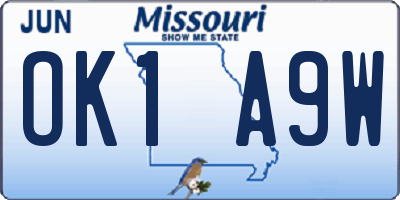 MO license plate OK1A9W