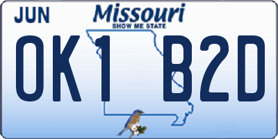 MO license plate OK1B2D