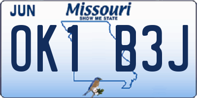 MO license plate OK1B3J