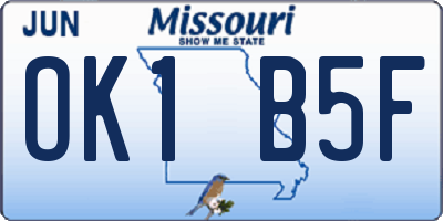 MO license plate OK1B5F