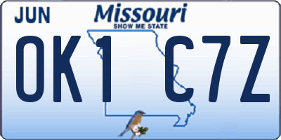 MO license plate OK1C7Z
