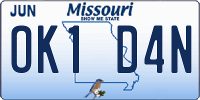 MO license plate OK1D4N