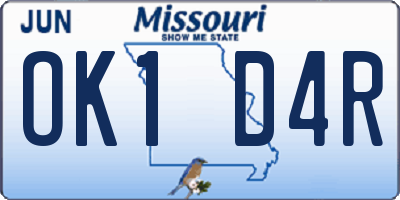 MO license plate OK1D4R