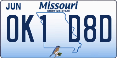 MO license plate OK1D8D